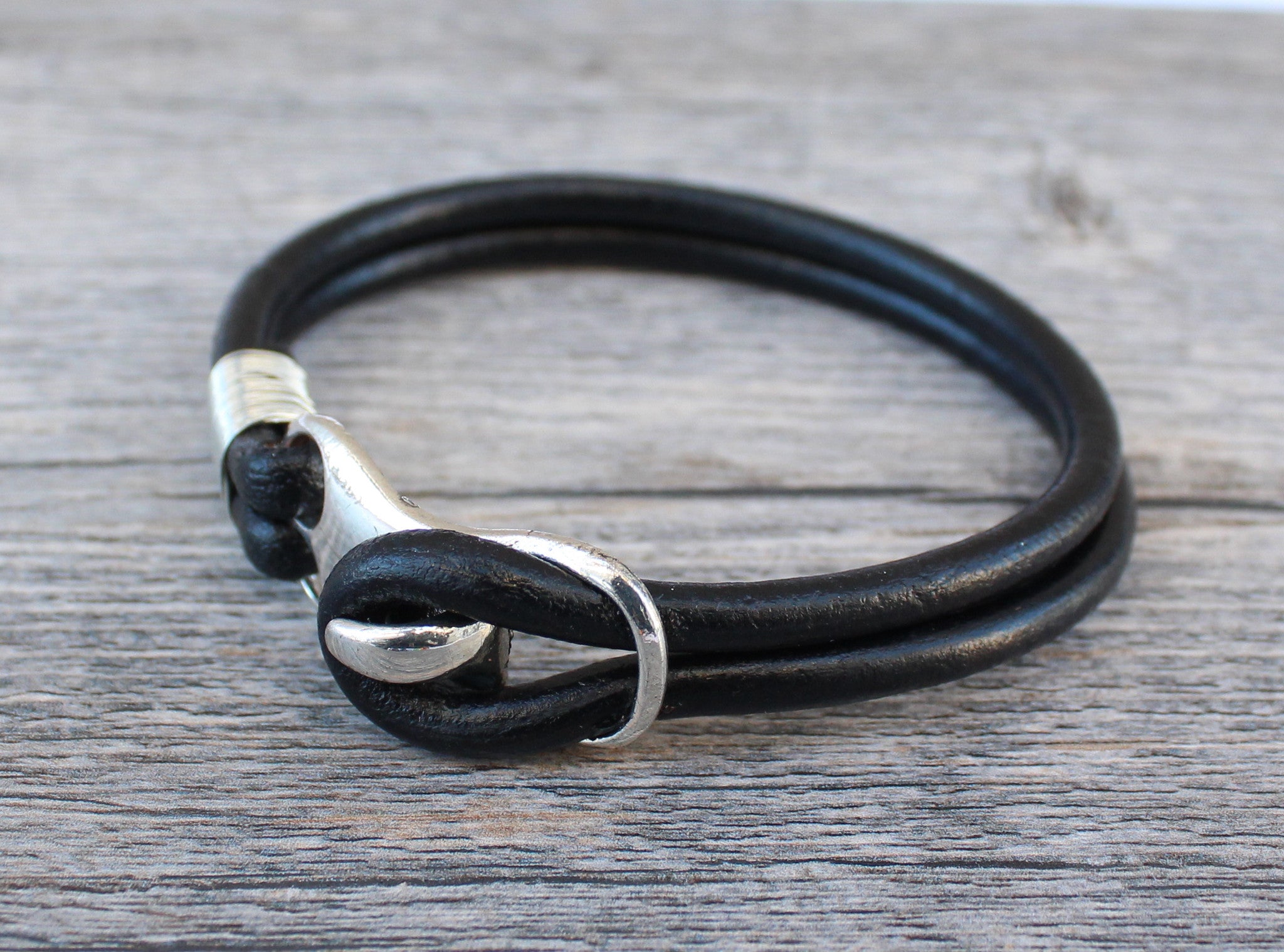 Rugged Vintage Leather Bracelet with Silver Wire Wrap – Ezina Designs